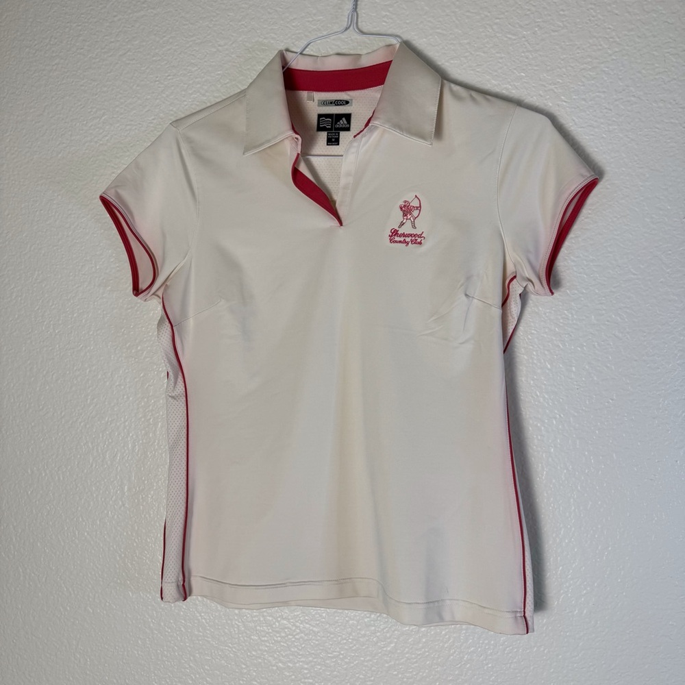 Ladies Vintage Adidas Athletic shirt with Country Club logo Sz M White & Pink